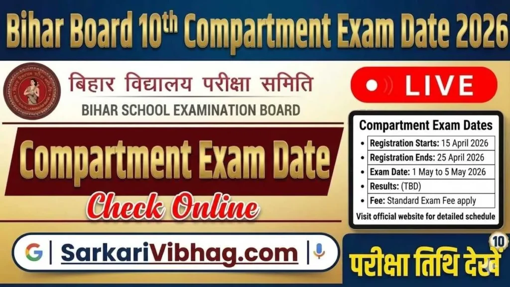 Bihar Board 10th Compartment Exam Date 2026 - Check Now