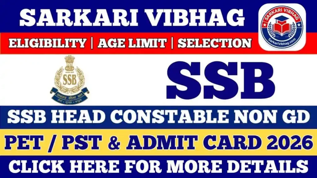 SSB Head Constable Non-GD PET / PST Exam Date Notification 2026 PDF SarkariVibhag.com