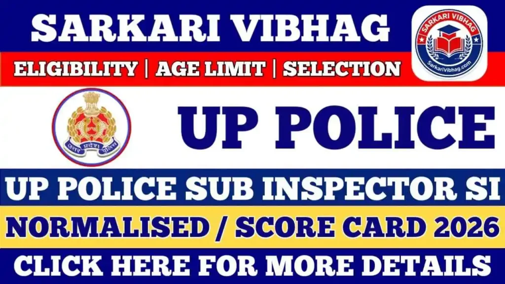UP Police SI Normalised Marks / Score Card 2026 Sarkarivibhag.com